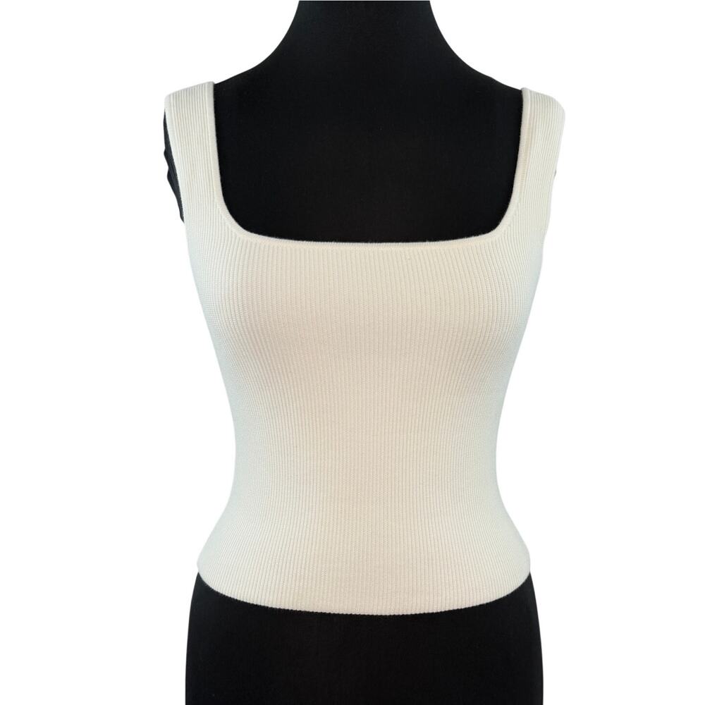 Reformation Off White Crop Tank Top Ribbed Knit Square Pullover Size X-Small XS